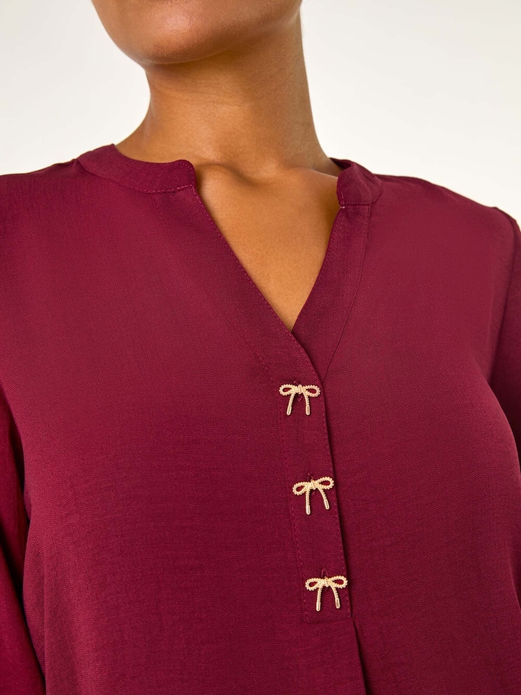 Roman Red Longline Bow Button Top - Image 5 of 5