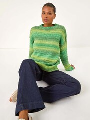 Roman Green Spacedye Stripe Crew Neck Jumper - Image 1 of 5