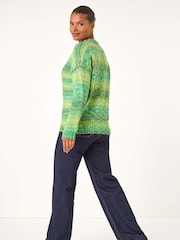 Roman Green Spacedye Stripe Crew Neck Jumper - Image 3 of 5