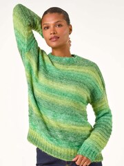 Roman Green Spacedye Stripe Crew Neck Jumper - Image 4 of 5