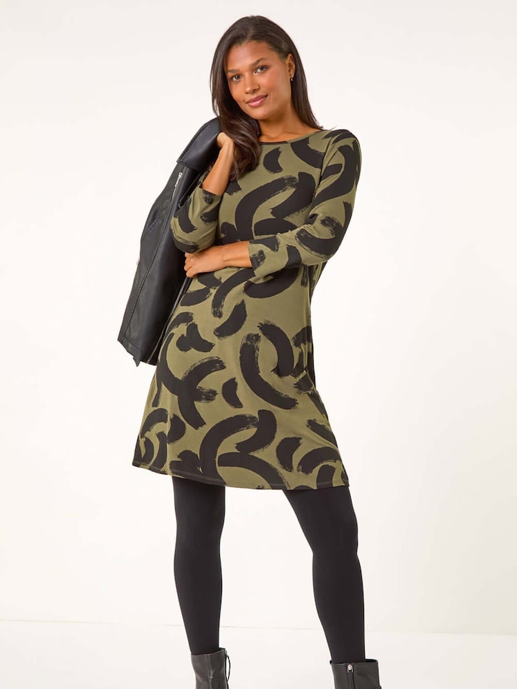 Roman em linha A com pincelada Stretch Dress - Imagem 1 de 5