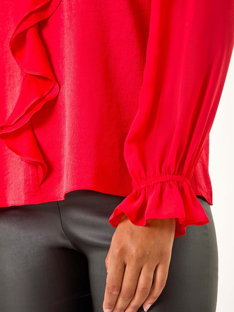 Roman Ruffle Front Keyhole Satin Top - Imagen 5 de 5 Roman Ruffle Front Keyhole Satin Top - Imagen 5 de 5