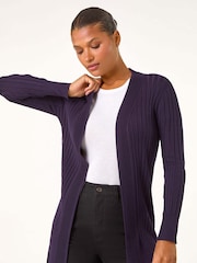 Roman Purple Longline Stretch Ribbed Cardigan - Image 3 of 6