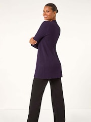 Roman Purple Longline Stretch Ribbed Cardigan - Image 4 of 6