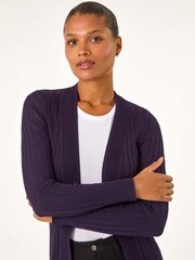 Roman Purple Longline Stretch Ribbed Cardigan - Image 5 of 6