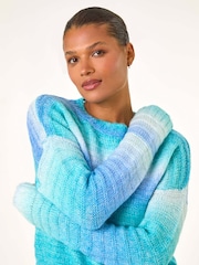Roman Blue Spacedye Stripe Crew Neck Jumper - Image 2 of 5