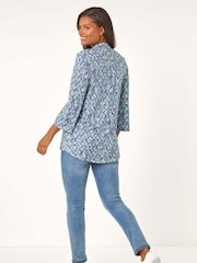 Roman Blue V-Neck Pleat Front Jersey Top - Image 3 of 5