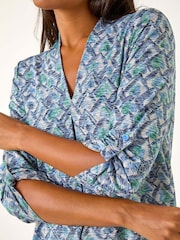 Roman Blue V-Neck Pleat Front Jersey Top - Image 5 of 5