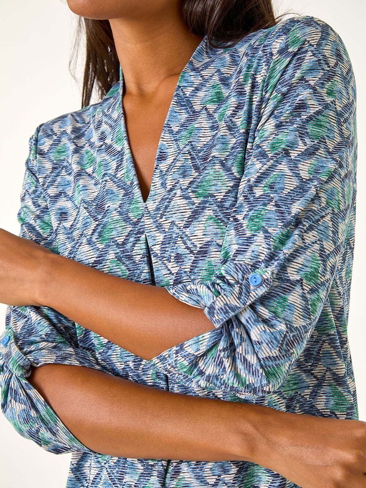 Roman Blue V-Neck Pleat Front Jersey Top - Image 5 of 5