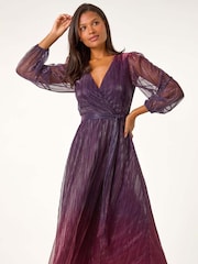 Roman Purple Ombre Plisse Tie Wrap Dress - Image 1 of 4