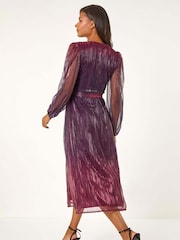 Roman Purple Ombre Plisse Tie Wrap Dress - Image 2 of 4