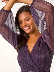 Roman Purple Ombre Plisse Tie Wrap Dress - Image 3 of 4