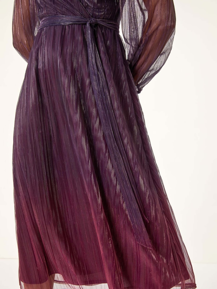 Roman Purple Ombre Plisse Tie Wrap Dress - Image 4 of 4