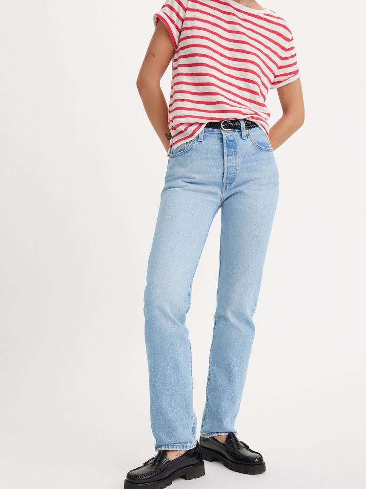 Levi's® Blue Womens 501® 100% Cotton Jeans For Light Indigo Worn In - Image 1 of 8