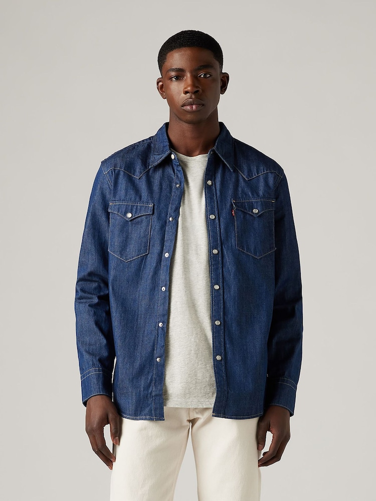 Levi's® Blue 100% Cotton Barstow Western Standard Flat Finish Shirt - Image 1 of 4