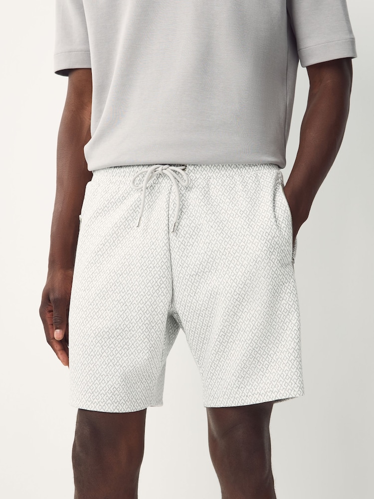 Light Grey Textured Geometric Pattern Jersey Shorts - Image 1 of 8