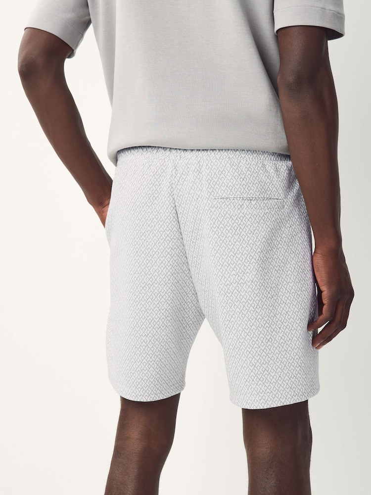Light Grey Textured Geometric Pattern Jersey Shorts - Image 2 of 8