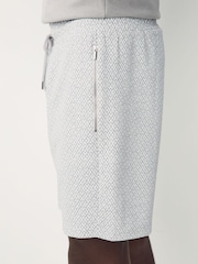 Light Grey Textured Geometric Pattern Jersey Shorts - Image 3 of 8