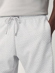 Light Grey Textured Geometric Pattern Jersey Shorts - Image 4 of 8