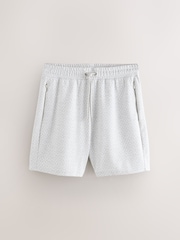 Light Grey Textured Geometric Pattern Jersey Shorts - Image 5 of 8