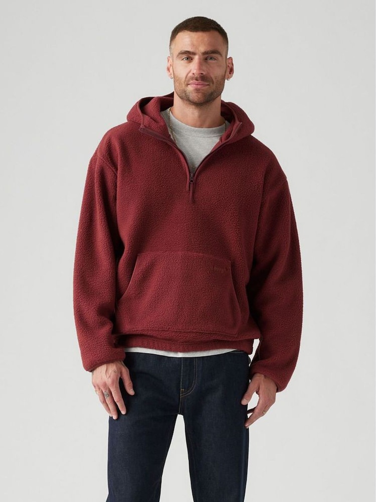Levi's® Red Hooded Sherpa Pullover Fleece - Image 1 of 6