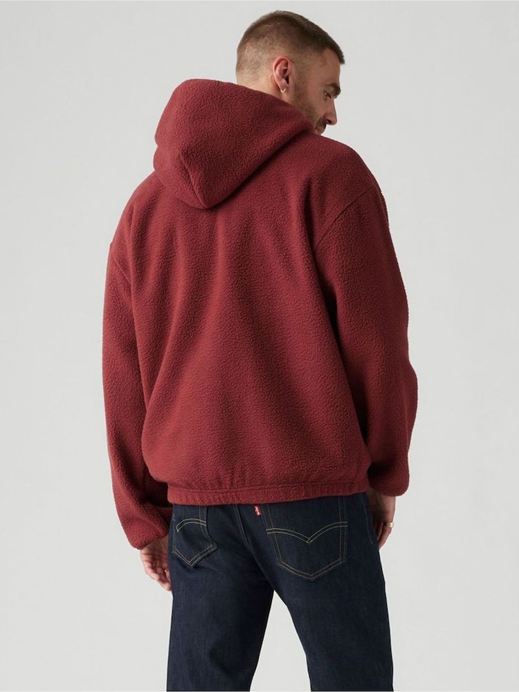 Levi's® Red Hooded Sherpa Pullover Fleece - Image 2 of 6
