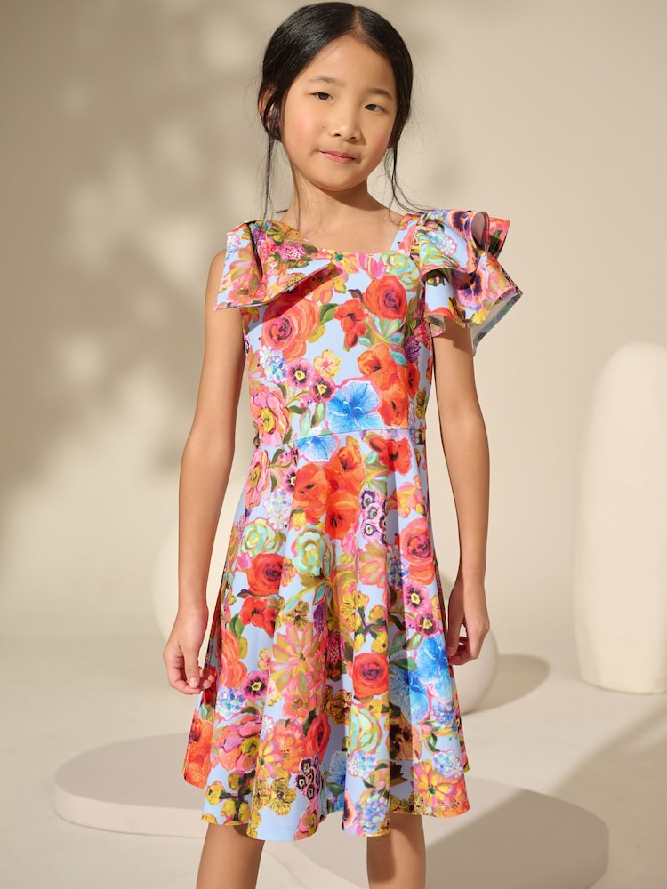 Blue Floral Print Shoulder Detail Summer Dress (1.5-16yrs) - Image 1 of 8