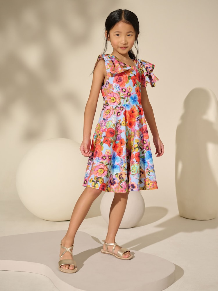 Blue Floral Print Shoulder Detail Summer Dress (1.5-16yrs) - Image 2 of 8