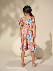 Blue Floral Print Shoulder Detail Summer Dress (1.5-16yrs) - Image 3 of 8