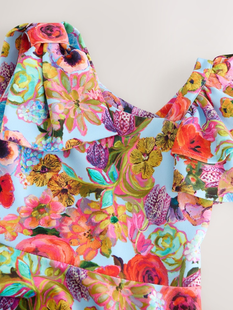 Blue Floral Print Shoulder Detail Summer Dress (1.5-16yrs) - Image 8 of 8