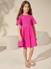 Magenta Pink Lace Scuba Dress (3-16yrs) - Image 2 of 8
