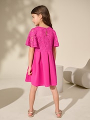 Magenta Pink Lace Scuba Dress (3-16yrs) - Image 3 of 8