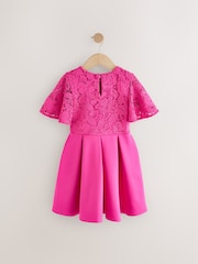 Magenta Pink Lace Scuba Dress (3-16yrs) - Image 6 of 8