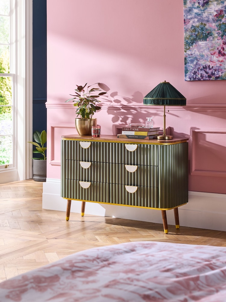 Clarke & Clarke Green Calisto Wide Chest of Drawers - Image 1 of 9