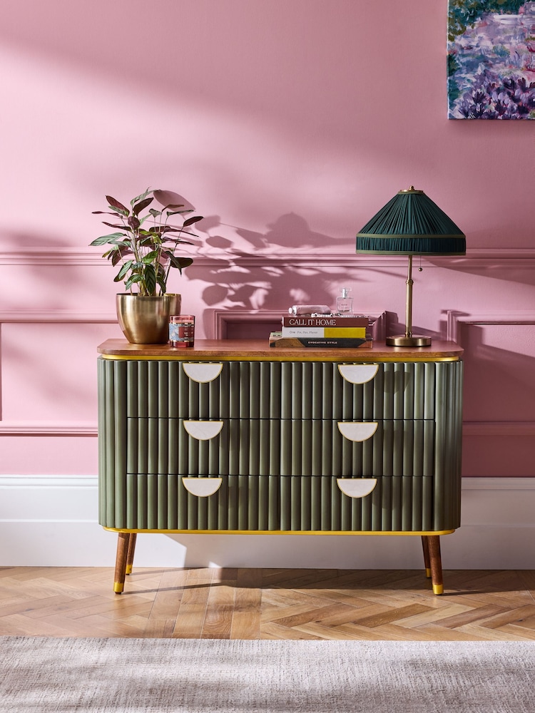 Clarke & Clarke Green Calisto Wide Chest of Drawers - Image 2 of 9