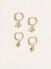 FatFace Gold Tone Seaside Huggie Hoops Earrings 2 Pack - Image 1 of 2