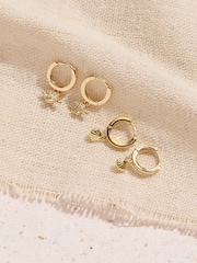 FatFace Gold Tone Seaside Huggie Hoops Earrings 2 Pack - Image 2 of 2