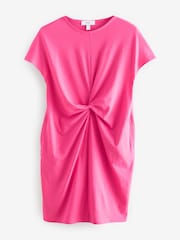 Pink 100% Cotton Twist Short Sleeve T Dress - Image 1 of 7