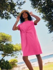 Pink 100% Cotton Twist Short Sleeve T Dress - Image 2 of 7