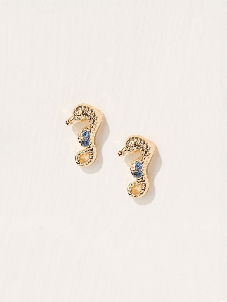 FatFace Gold Tone Seahorse Stud Earrings - Image 2 of 2