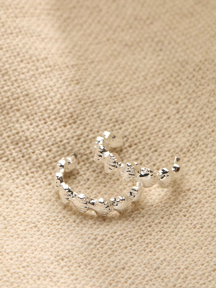 FatFace Silver Tone Shell Chain Hoop Earrings - Image 2 of 2 FatFace Silver Tone Shell Chain Hoop Earrings - Image 2 of 2