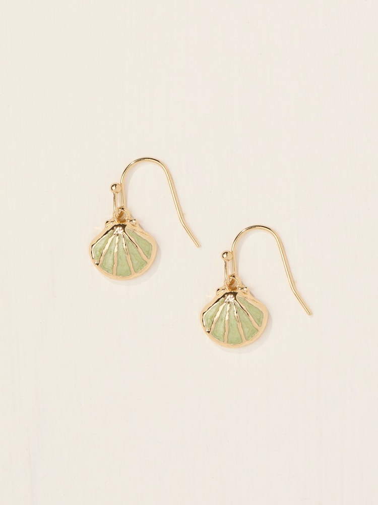 FatFace Gold Tone Enamel Shell Drop Earrings - Image 1 of 2