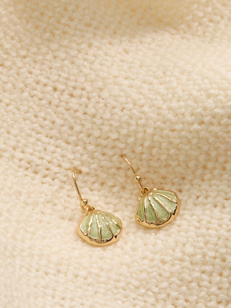 FatFace Gold Tone Enamel Shell Drop Earrings - Image 2 of 2