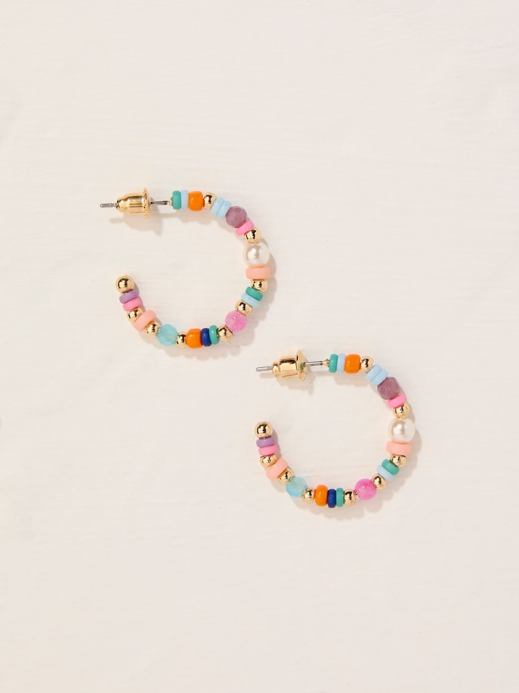 FatFace Multi Beaded Hoop Earrings - Image 1 of 2 FatFace Multi Beaded Hoop Earrings - Image 1 of 2