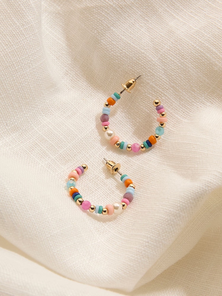FatFace Multi Beaded Hoop Earrings - Image 2 of 2 FatFace Multi Beaded Hoop Earrings - Image 2 of 2