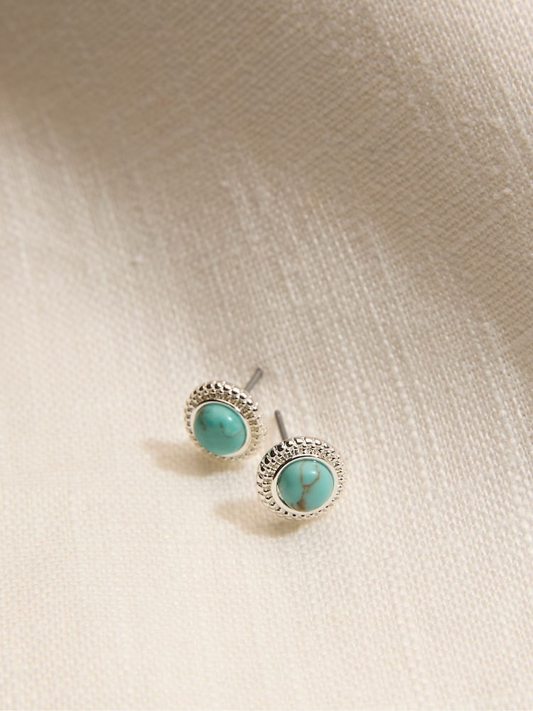 FatFace Silver Tone Stone Stud Earrings - Image 2 of 2