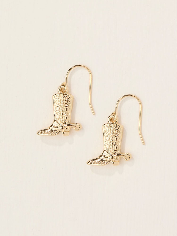 FatFace Gold Tone Cowboy Boot Drop Earrings - Image 1 of 2