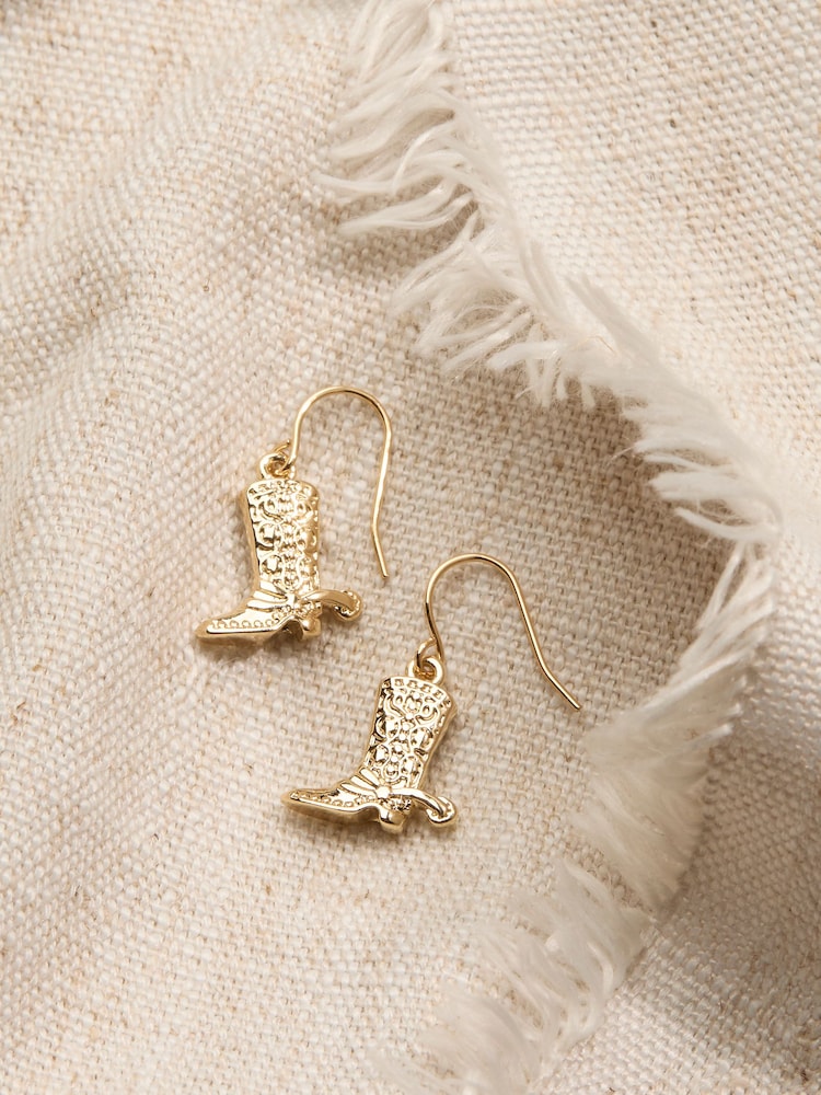 FatFace Gold Tone Cowboy Boot Drop Earrings - Image 2 of 2
