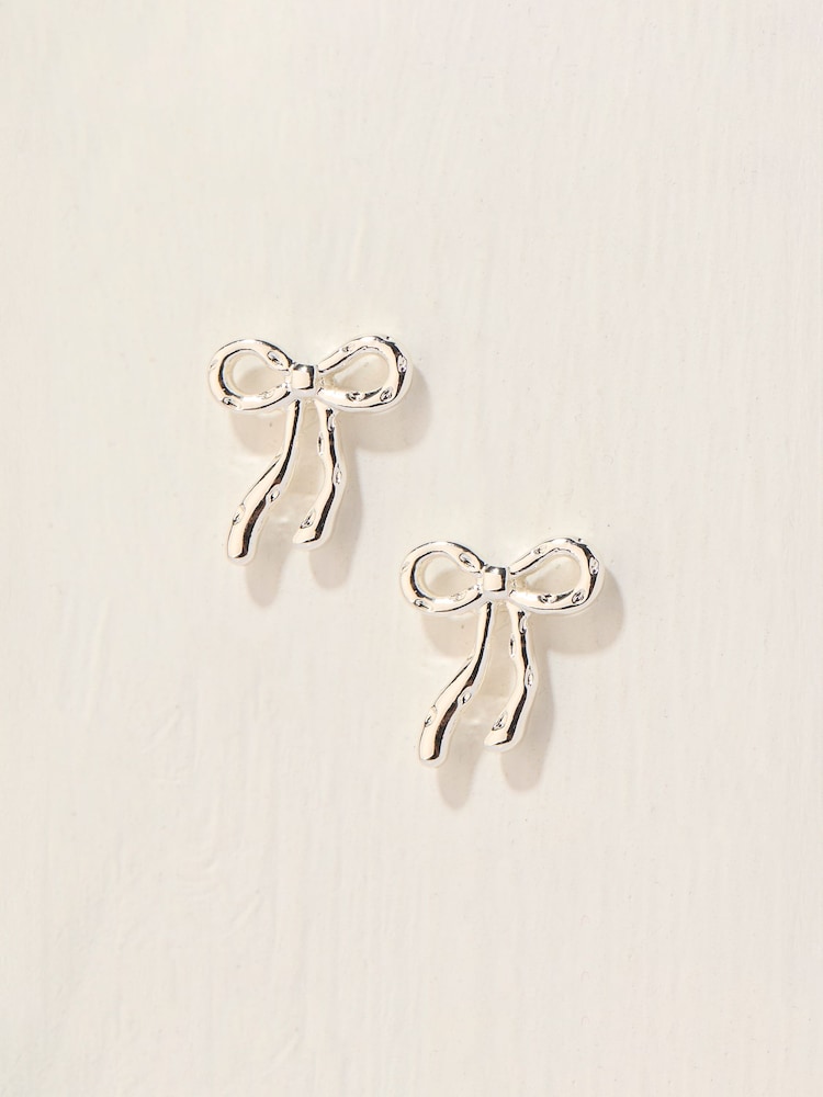 FatFace Silver Coloured Bow Stud Earrings - Image 1 of 2