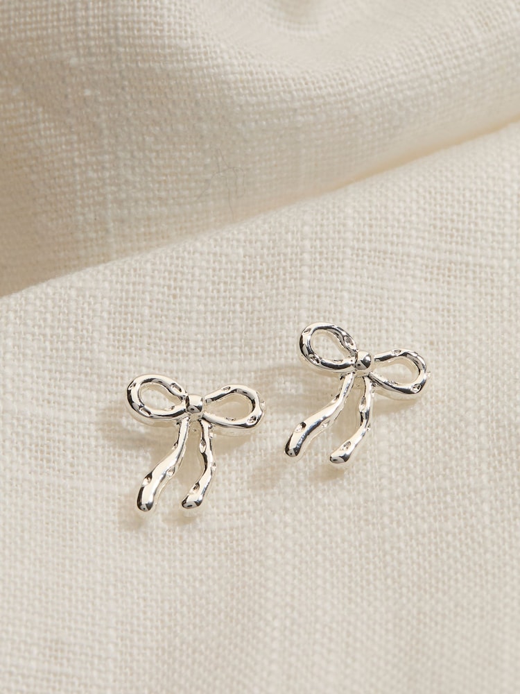 FatFace Silver Coloured Bow Stud Earrings - Image 2 of 2